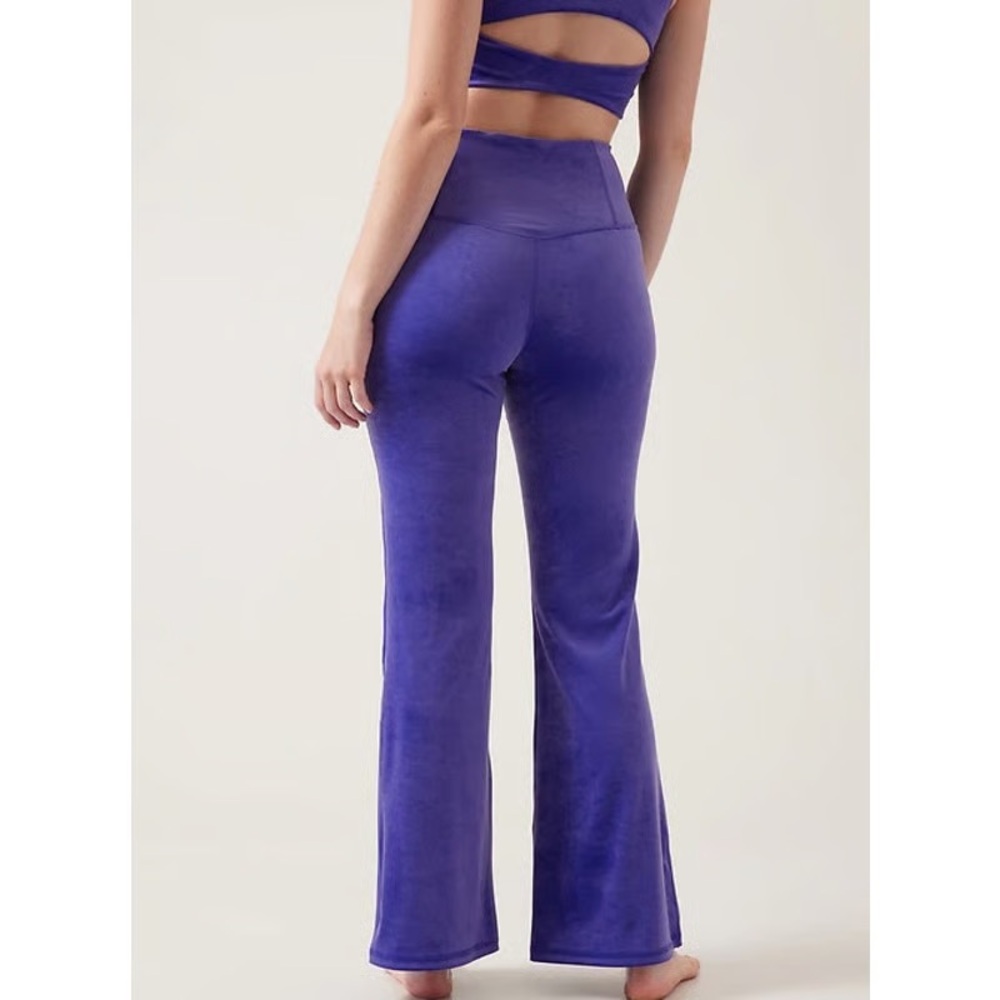 Women's Athleta Elation Purple Velvet Pants and Long Sport Bra Matching Set